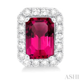 6x4 MM Octagonal Shape Pink Tourmaline and 1/4 Ctw Round Cut Diamond Halo Semi-Precious Stud Earrings in 14K White Gold